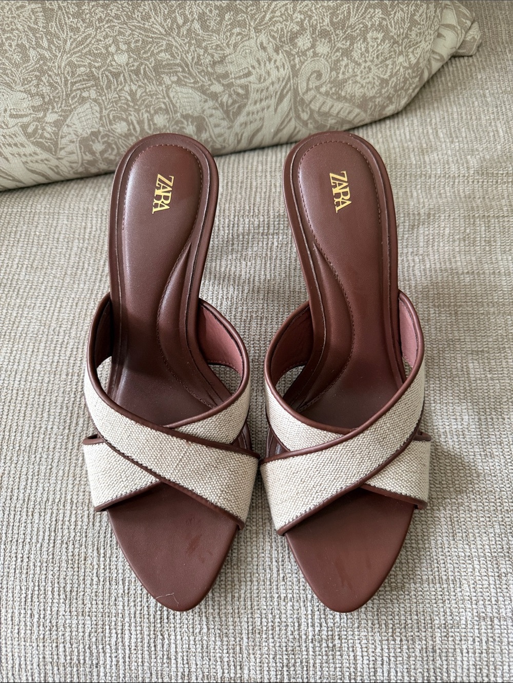 Zara Brown and Cream Crisscross Mule Sandals